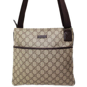 Gucci GG Plus Monogram Flat Messenger Crossbody Bag Brown